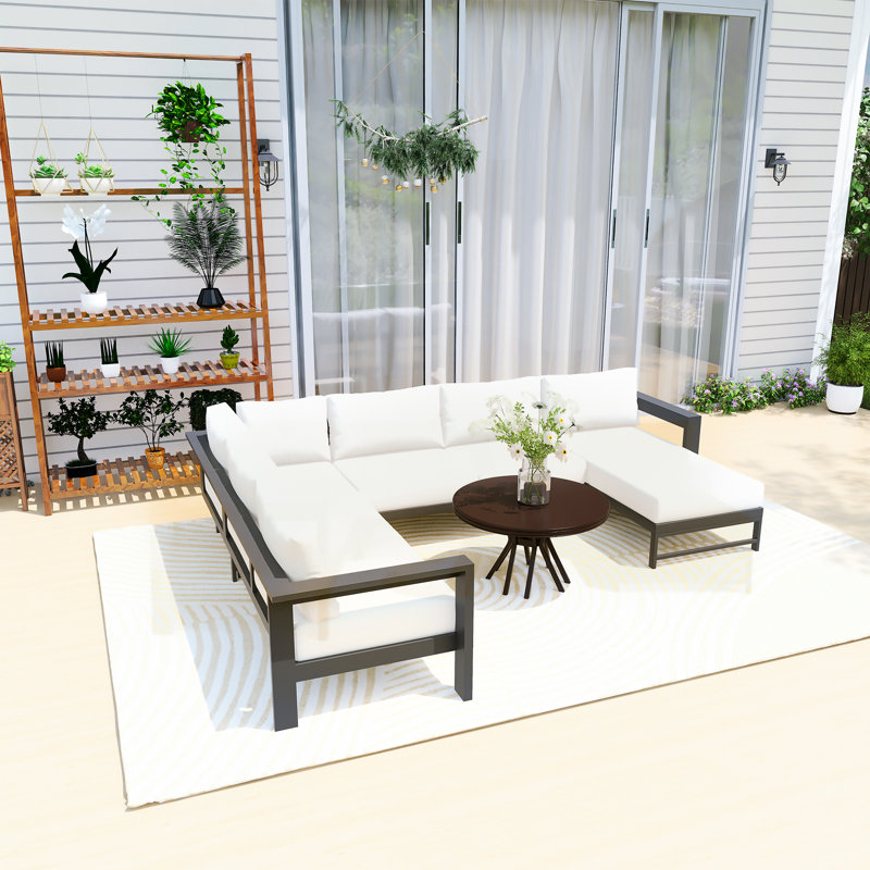 5-Piece Aluminum U-Shaped Outdoor Sectional Set, White