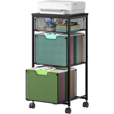 Classeur mobile à 3 tiroirs avec roulettes verrouillables, organisateur de rangement de bureau sur roulettes, support d'imprimante, noir
