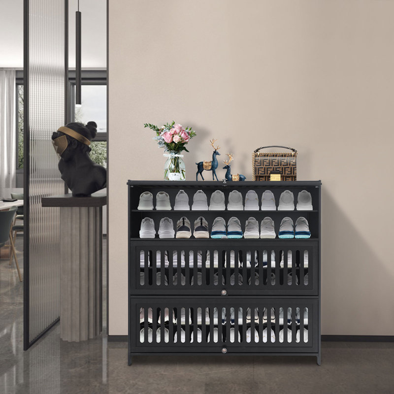 7-Tier Bamboo Shoe Storage Cabinet, Black