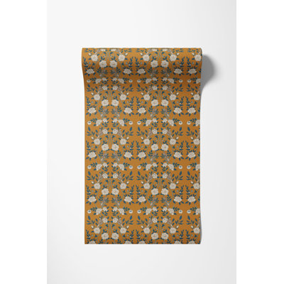 Papier peint doré à motif floral, H 225 po x l 25 po, papier pré-collé