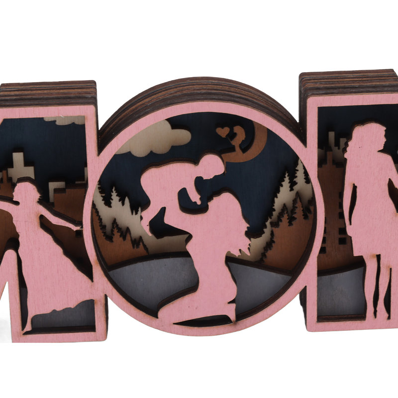 Décorations en bois artisanales en forme de maman, décor festif innovant avec lumières pour bureau personnel