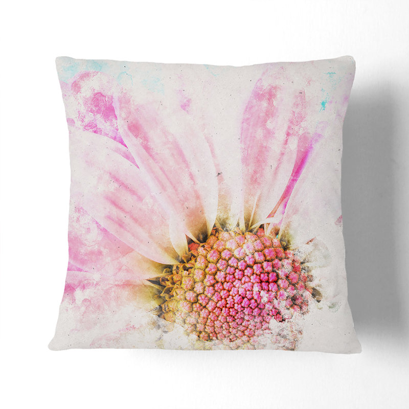 Daisy Flower Watercolour Cushion with Filling, White, 40cm H x 40cm W x 15cm D