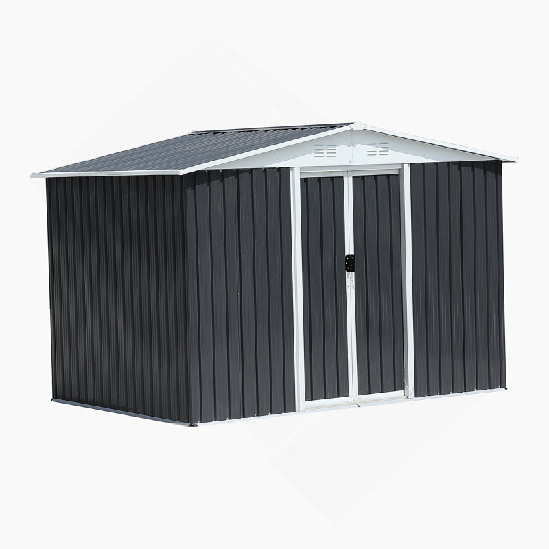 Outdoor Storage Garden Bike Shed 8X6 Feet Apex Roof With Aluminum Alloy Frame And Sliding Door, Gray/White