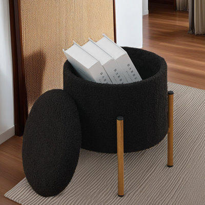 Repose-pieds moderne avec rangement, repose-pieds avec base en métal, repose-pieds avec couvercle amovible et repose-pieds pour le salon, la chambre à coucher et la salle de maquillage