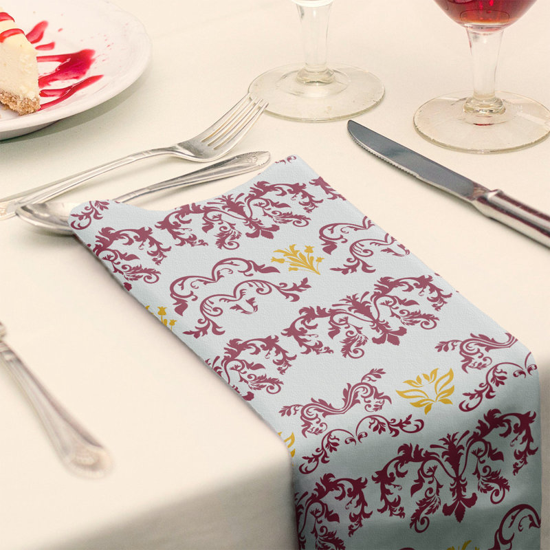 Damask Square Napkin, Red/White/Yellow, Polyester, 22" W x 22" L
