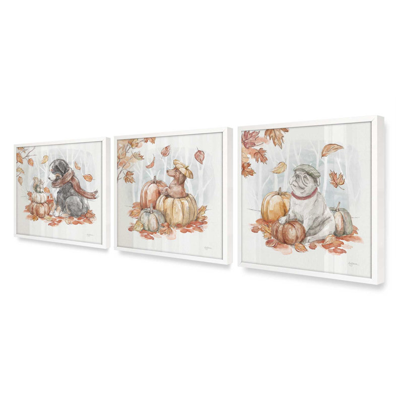 Ensemble de 3 reproductions de citrouilles, 16 po x 16 po, Blanc opaque