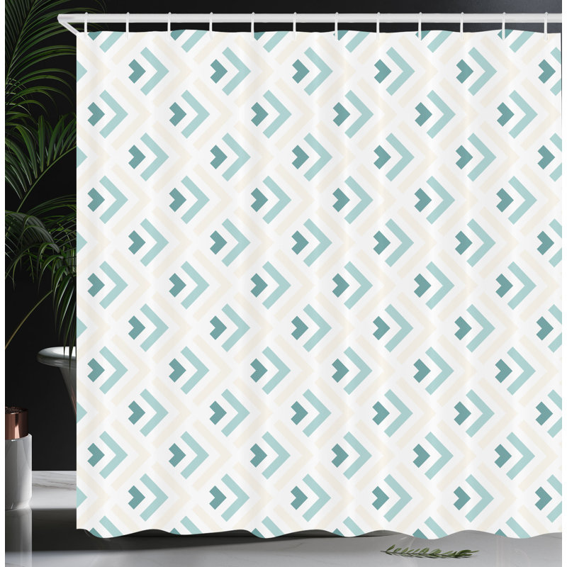 Minimalist Pale Peach and Turquoise Fabric Shower Curtain