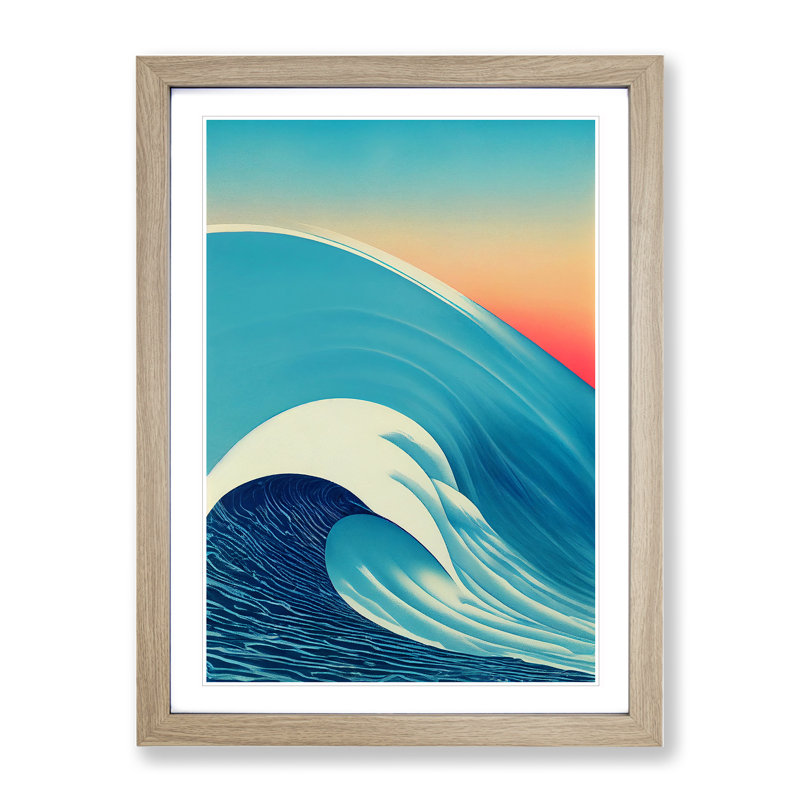 XV1022-3051X Ocean Wave At Sunset No.3 - Single Picture Frame Print, 34cm H x 25cm W, Oak
