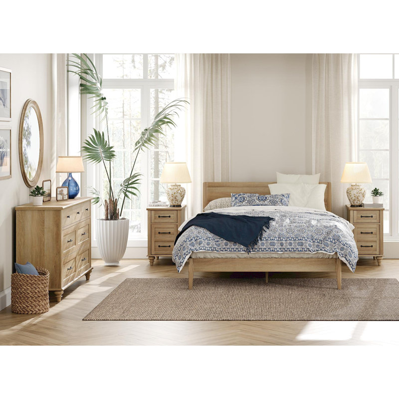 Scarlett 3 Piece Bedroom Set - Includes Mid Century 7 Drawer Dresser, Set Of 2 Side Tables With Charging Station & Storage Cabinet, 3 Piece Dresser And Nightstand Sets