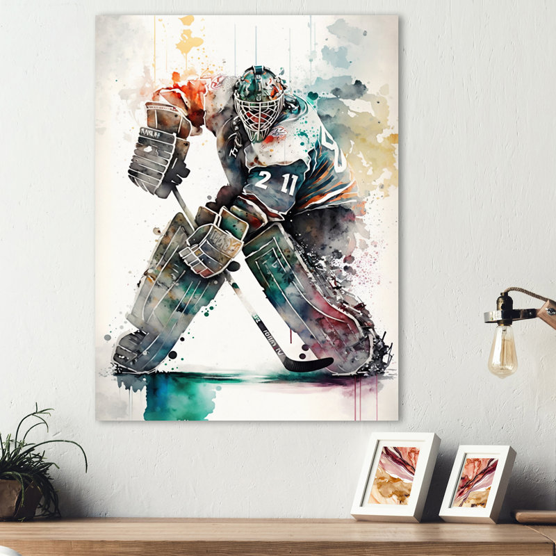 Hockey sur gazon sur glace pendant le jeu II - Impression sur toile, H 32 po x l 24 po x P 1 po, Toile tendue