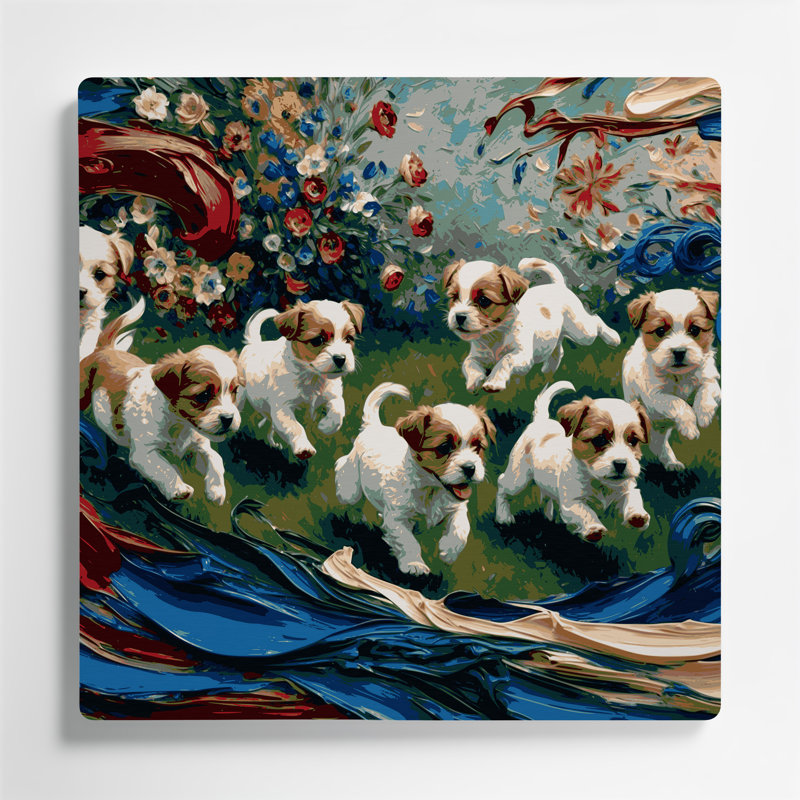 Chiens, jouet russe en métal mauve, art mural, H 16 po x l 16 po