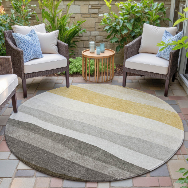 Machine Washable Indoor/Outdoor Xhevrie Pewter Rug, Round 8'