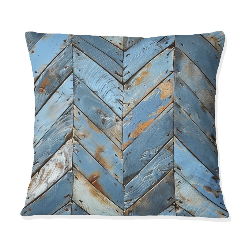 Plancher en bois bleu bébé et argenté III - Coussin Farmhouse, H 16 po x l 16 po, Carrée