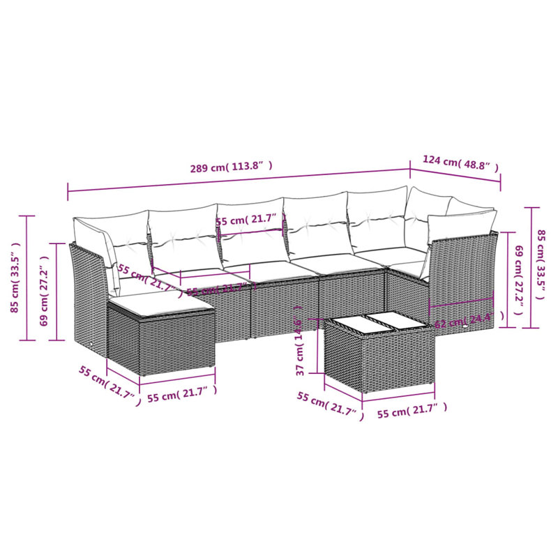 Ensemble de canapé de patio en rotin PE 8 pièces Vidaxl
