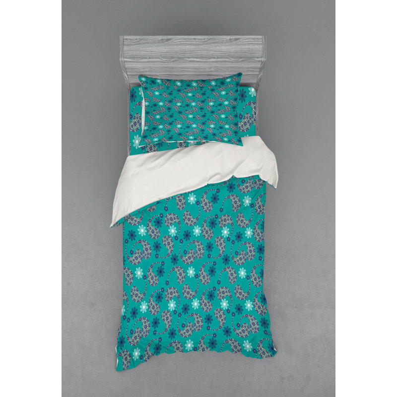 Ensemble de housse de couette en microfibre bleu sarcelle, Housse de couette simple TG + 2 articles suppléme