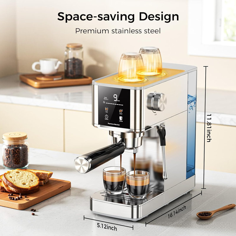 COWSAR 20 Bar Espresso Machine with Capsule and Portafilter Compatibility, Compact Coffee Maker with LED Display and Milk Frother.