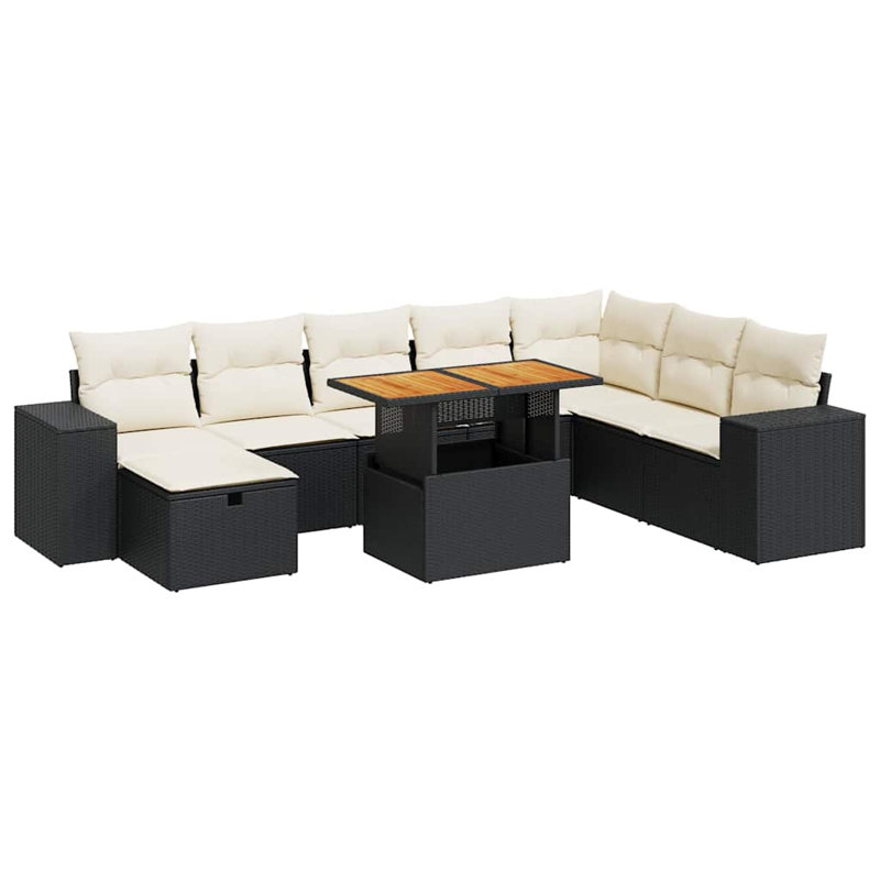 Ensemble de canapé de jardin Vidaxl noir, beige avec coussins gris clair
