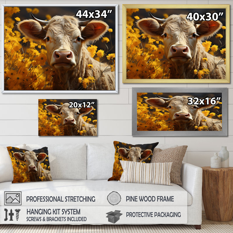 Cow Fields of Gold, reproduction d'art sur toile, H 16 po x l 32 po x P 1 po, Cadre naturel flottant