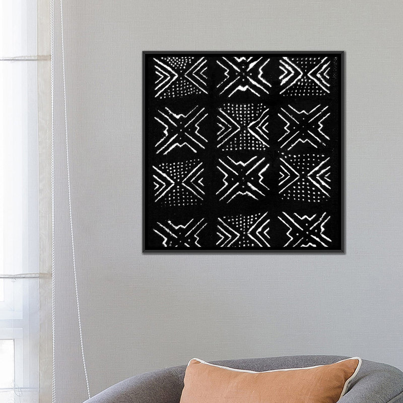 « mudcloth black design iv », reproduction d’impression sur toile, Toile avec cadre noir, Pas de tapis