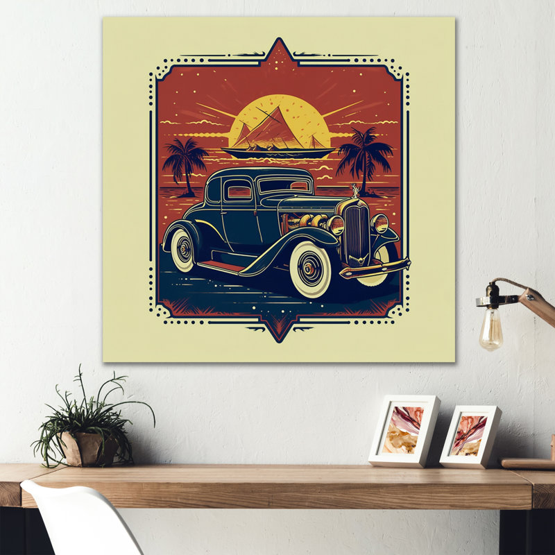 Réflexions vertes et orange de voitures rétro - salon d'art mural de voiture rétro, L 30 po x H 30 po, Toile tendue