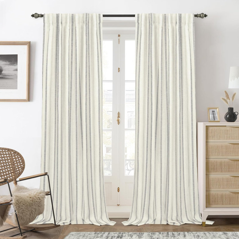 Blackout Curtain Pair, 52" W x 108" L, Gray Stripe/Light Linen-Back Tab