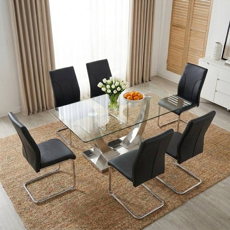 Ensemble de salle à manger 9 pièces, 9 Pieces: Table, 8 Chairs, Black, 30" H x 71" W x 35" D