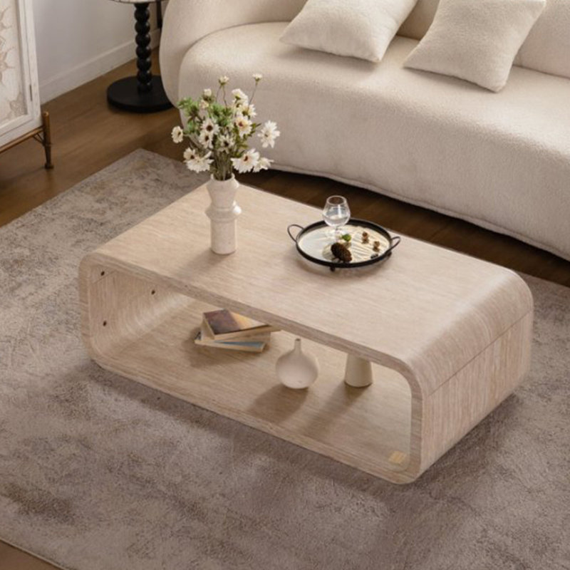 Table basse courbée moderne avec rangement ouvert