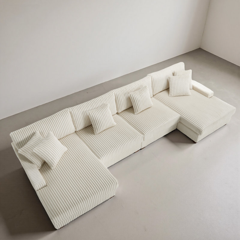 4 Seater Seating Component, White Faux Fur