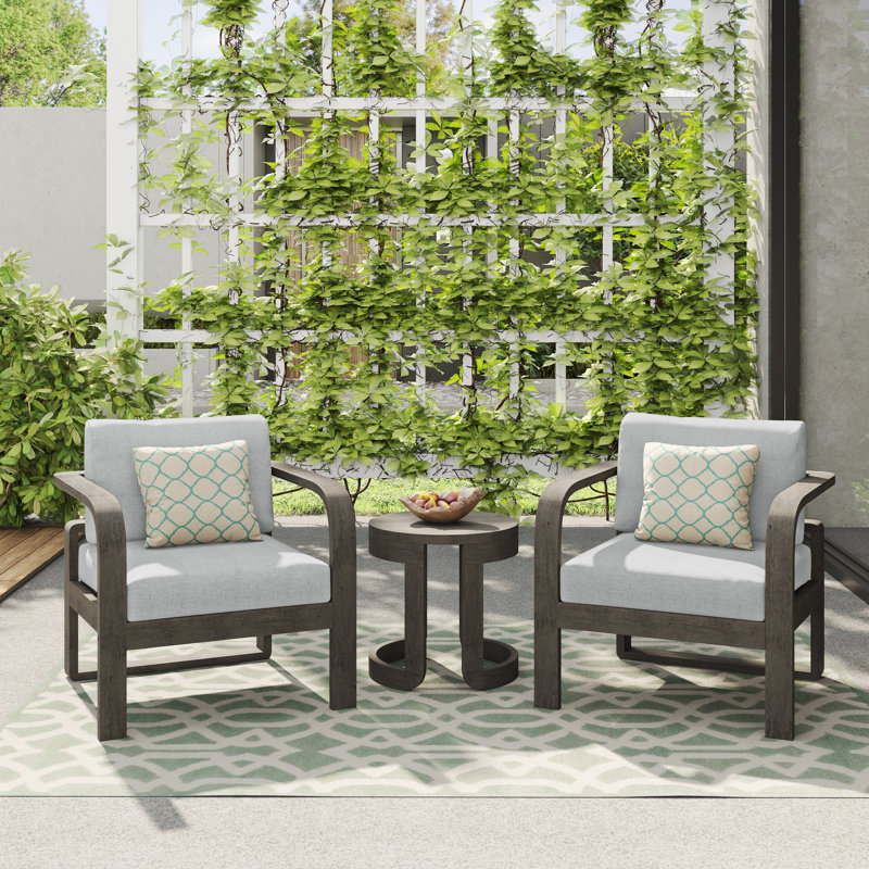 Devin 2 Person Seating Group with Sunbrella Cushions, Brown Frame/Light Gray Olefin Cushion