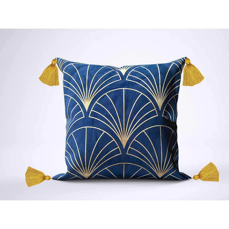 Dokkum Art Deco Tiles Geometric Square Throw Pillow Cover, Blue