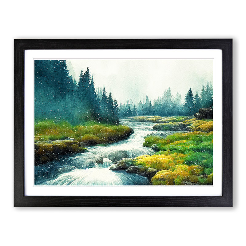 Summer Forest Stream Vol.3 - Single Picture Frame Painting, 25cm H x 34cm W x 2cm D, Black