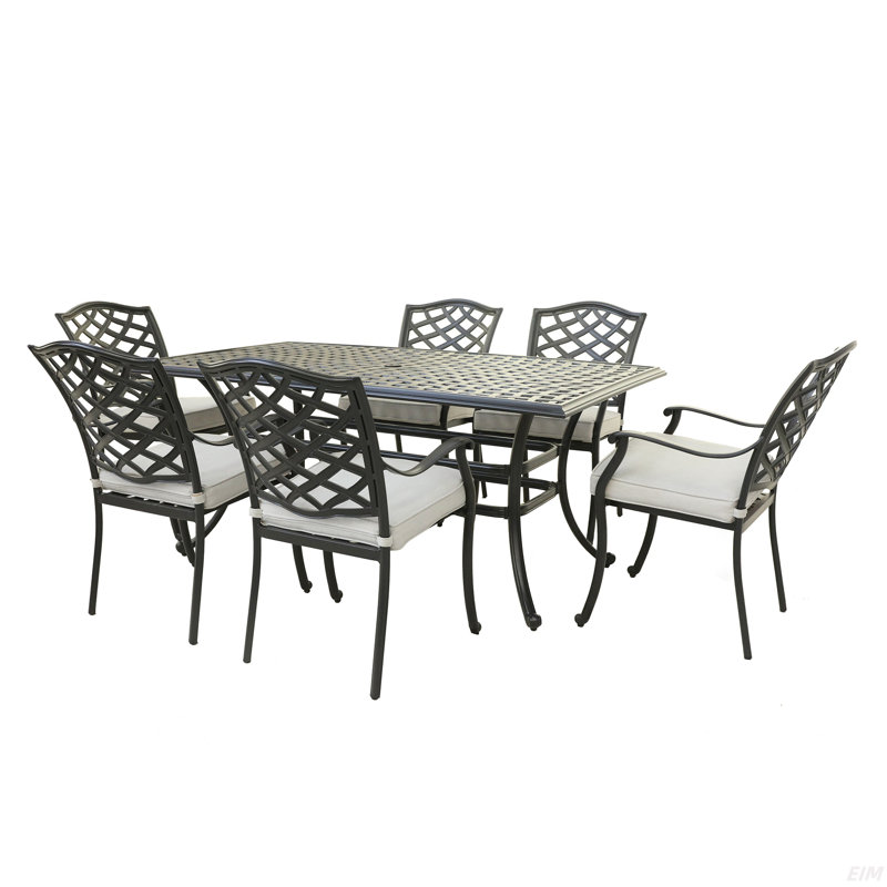 Élégant ensemble de salle à manger d'extérieur en aluminium avec coussin, tempête de sable, Brun