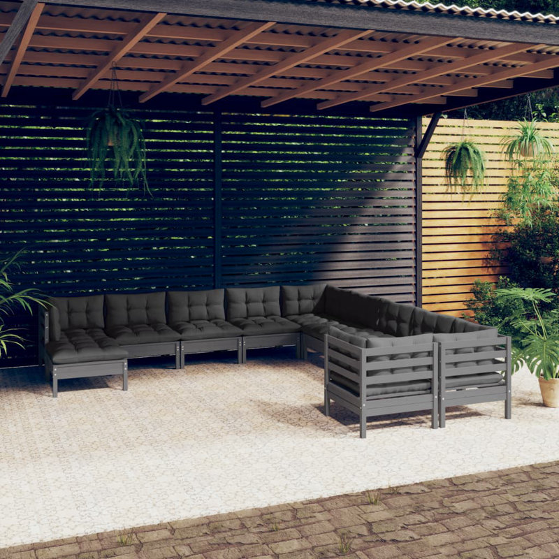  Ensemble de salon de jardin en bois de pin massif gris, tissu 100% polyester moyen, Gris, Gris