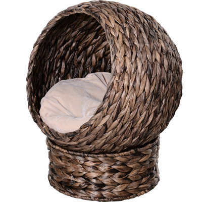 Soft Cushion Elevated Cat Basket, Egg Chair Style, 23.5" H, Gray Handmade Basket Bed, Cushion, Chair,