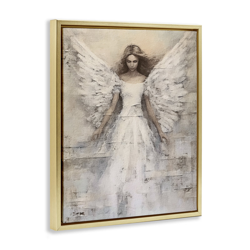 "Spiritual Abstract Angel", art mural encadré sur toile flottante par Riley B, Cadre flottant métallique doré
