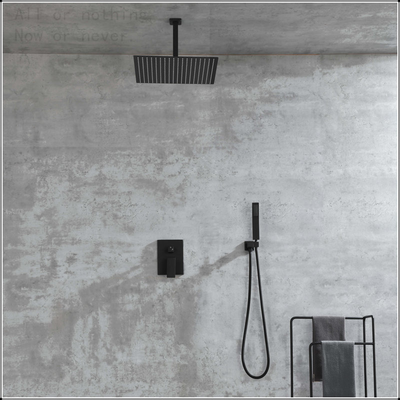 Ceiling Mounted Rain Shower System with Handheld, Matte Black