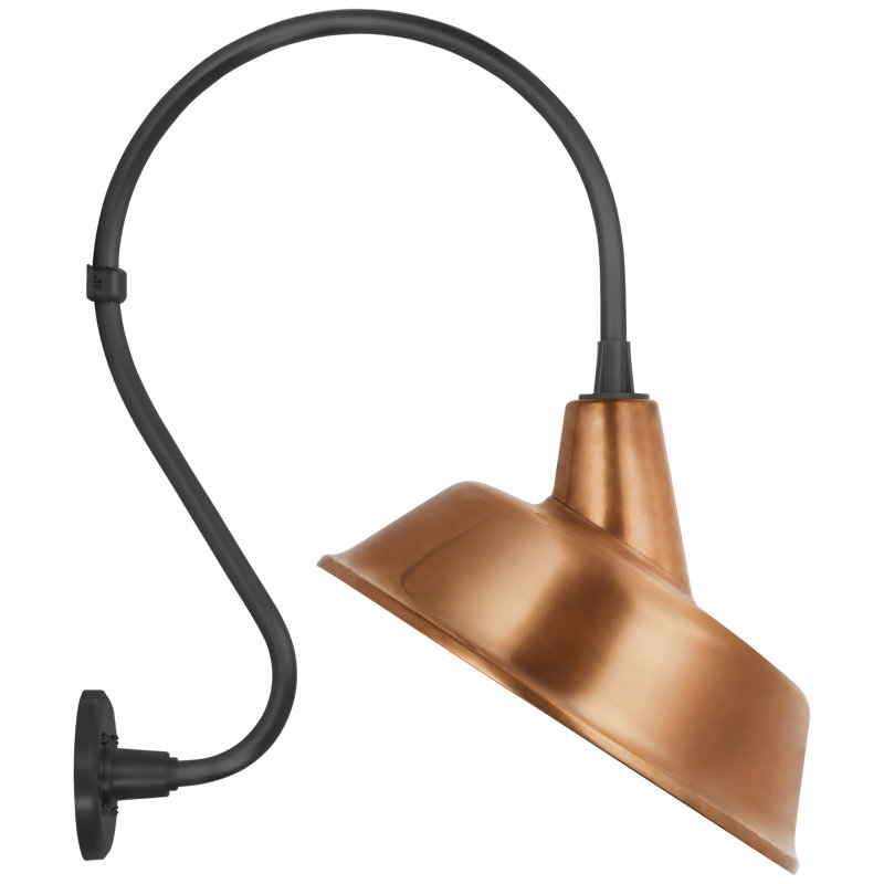Thomas O'Brien, "Academy 15" Larrabee Barn Light in Matte Black with 12.5" White Tilted Bowers Shade, Copper
