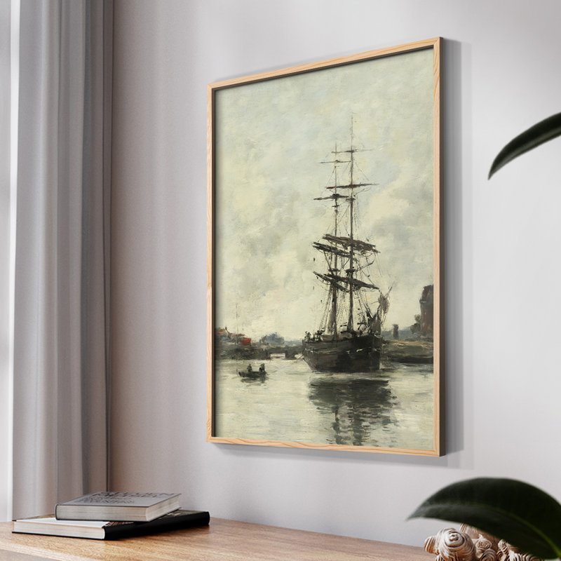 Imprimé nautique rétro XLI, H 10 po x l 8 po, Papier encadré naturel, Pas de tapis