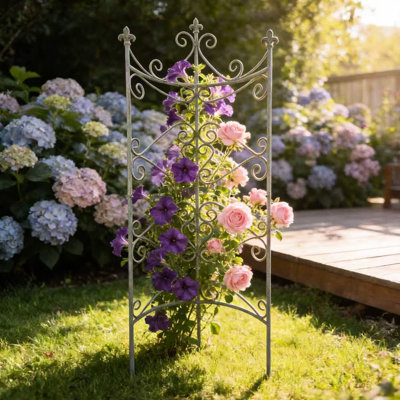Clôture de jardin en fer forgé, 66,2 cm L x 25,1 cm P x 172,3 cm H, style rustique vintage, bordure de chemin extérieur, barrière anti-animaux, treillis pour plantes grimpantes, hauteur 172,3 cm, protège efficacement les légumes des animaux.