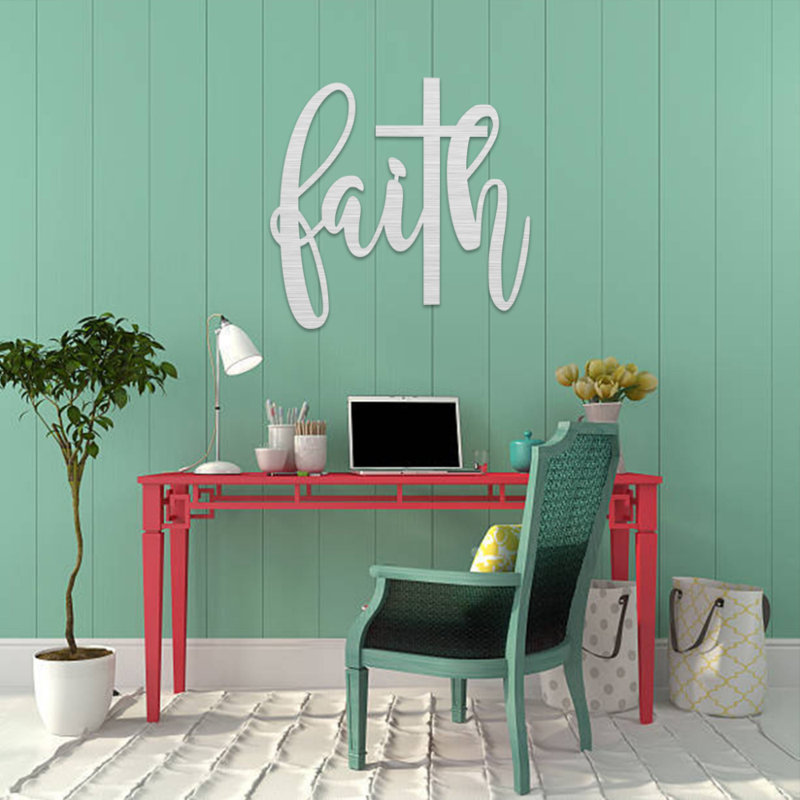 Art mural en métal Faith Cross Script, H 24 po x l 24 po x P 1 po, Argent