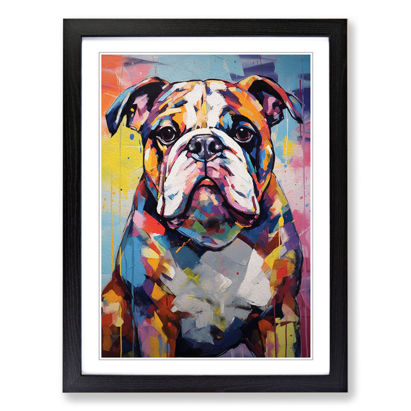British Bulldog Expressionism - Framed Print, 64cm H x 46cm W x 2cm D, Black Framed