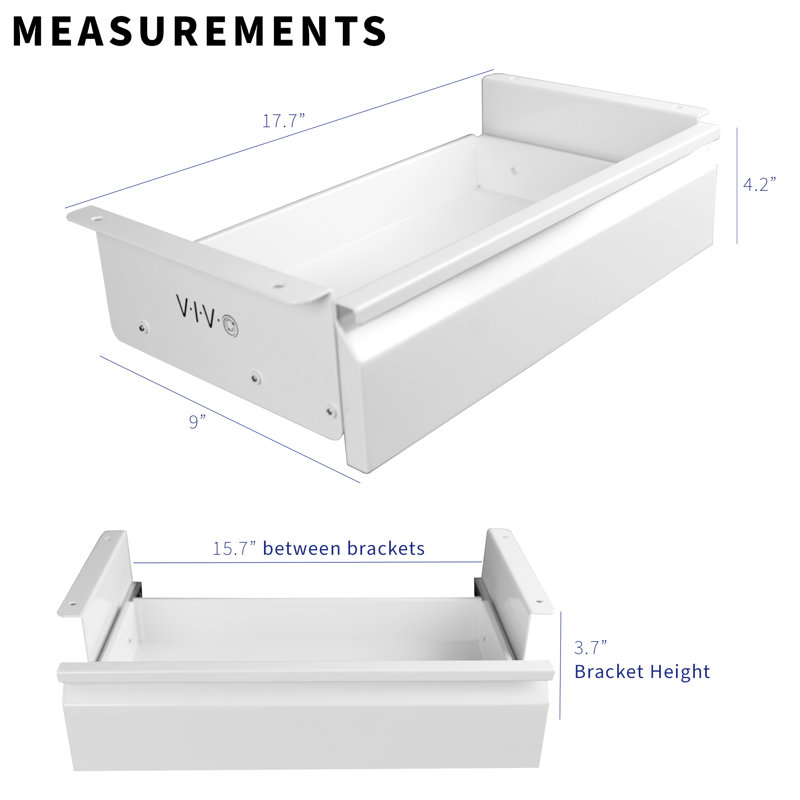 White Steel 16" Pull Out Under Desk Storage Drawer