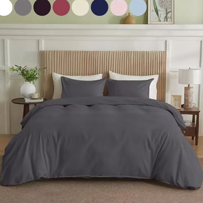 Queen Grey Simply Clean Solid Duvet Cover, Cloud-Like Skin- Blend, Soft Breathable For Bare Sleeping, Edge Reinforcement To Avoid Fraying, Pilling- After Washes, Precise Fit Various Beds, Safe Plant