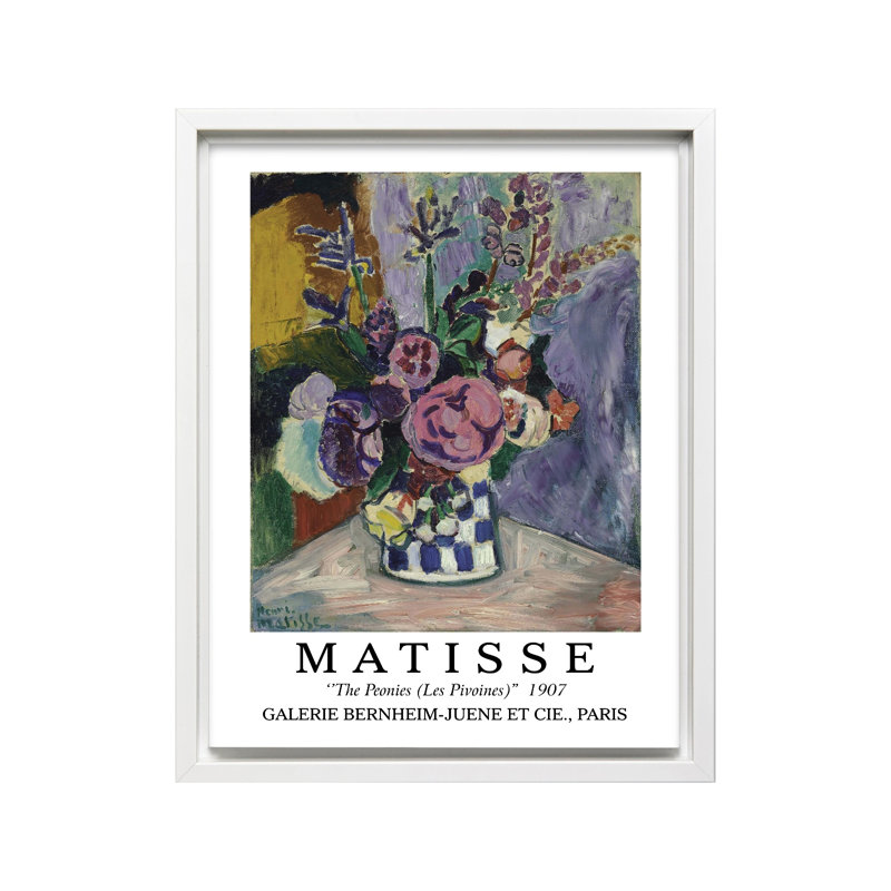 Henri Matisse - Les pivoines, Canevas, H 12 po x l 16 po, Encadrement blanc