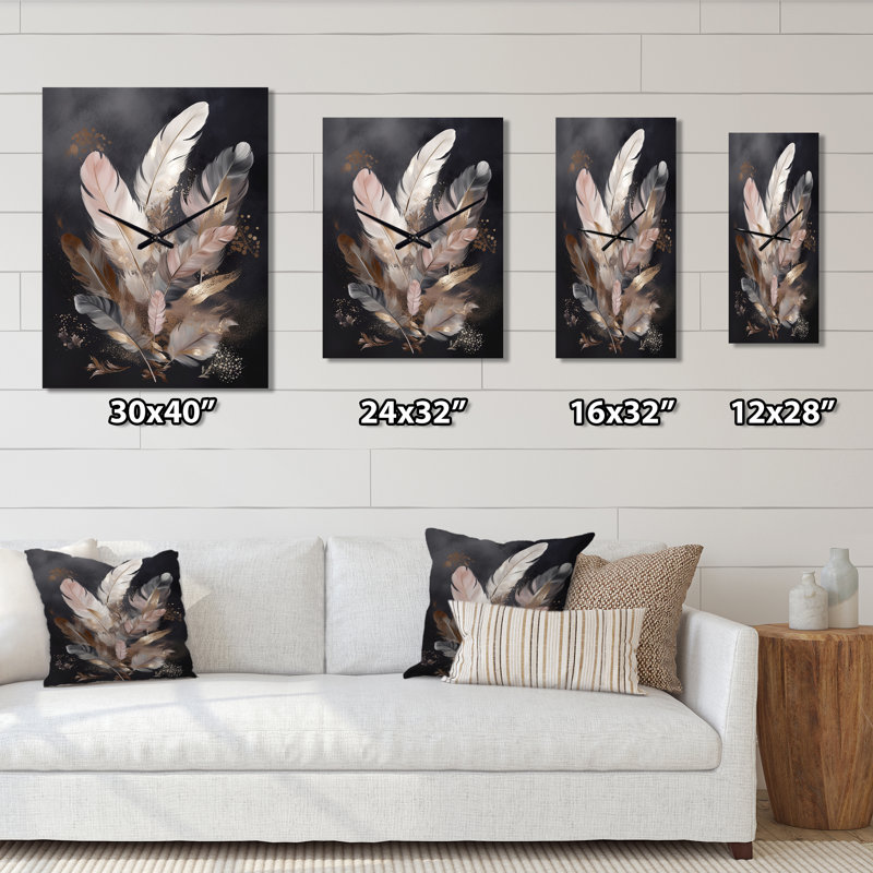 Horloge murale Feather Wanderlust VII - Glam Feather, H 28 po x l 12 po x P 1 po