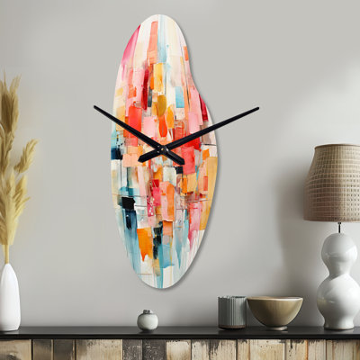 Dorelus Collage Rhythms I - Abstract Collages Asymmetrical Metal Wall Clock, Modern Curved Wall Clock Print