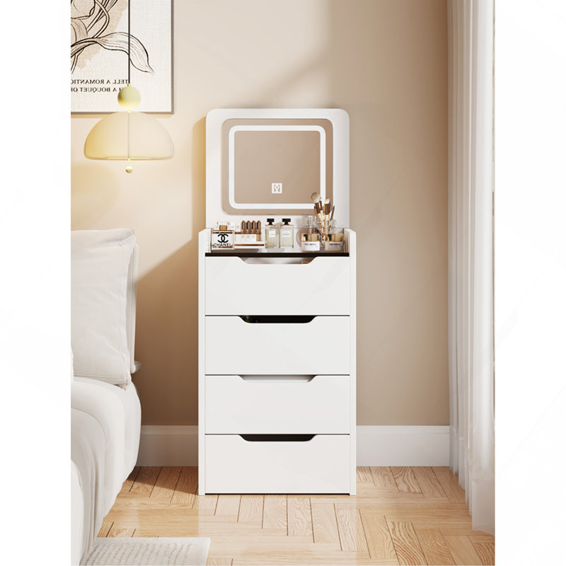 Bureau de coiffeuse 3 en 1 avec miroir à plateau rabattable, petit ensemble de coiffeuse avec bureau en verre visible, meuble-lavabo compact avec 3 tiroirs, coiffeuse pour chambre à coucher