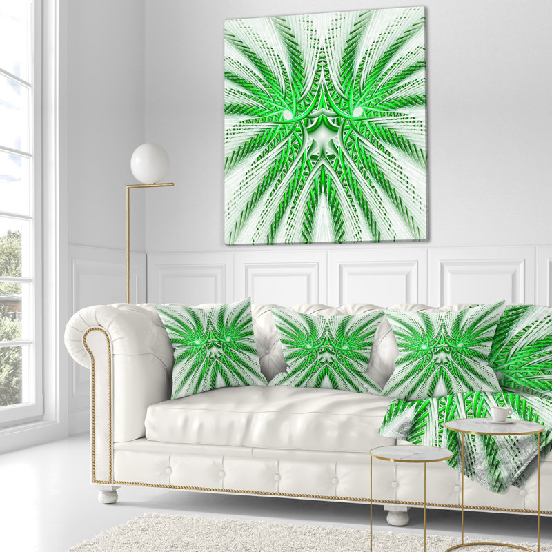 Coussin décoratif à fleurs fractale unique light Abstract, 16 po x 1 po, Coussin décoratif, Vert / blanc