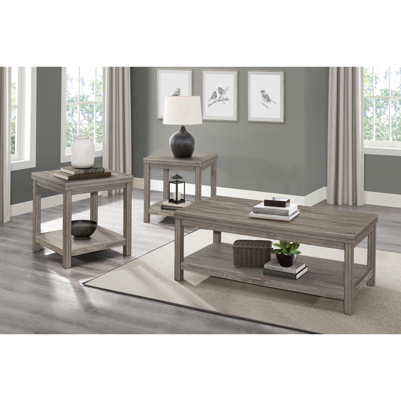 Ensemble de table transitionnelle 3 pièces Tables d'appoint Mobilier de salon 1 table basse et 2 tables de bout Mélamine style rustique