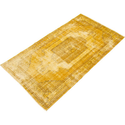 Tapis intérieur en laine 7 pi 8 po x 8 pi 7 po "one-of-kind" à la main-noué la 1980 doré foncé 4 pi Bevin